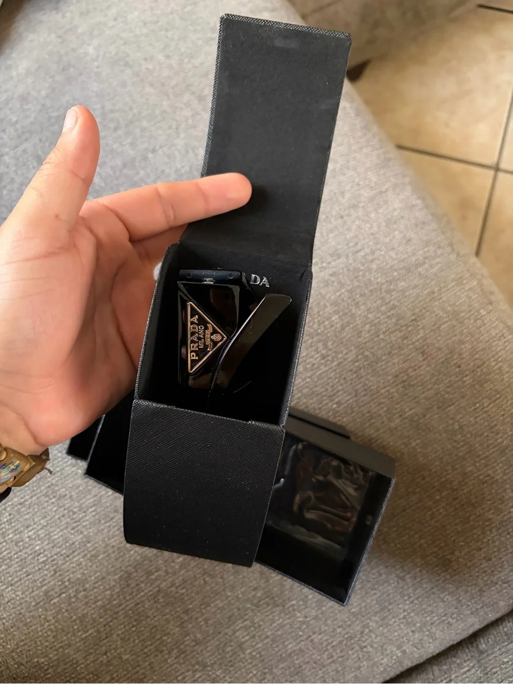 Prada Black Box with Gold Logo - Men Accessories Sunglasses